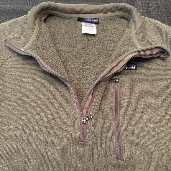 Patagonia Mens Better Sweater 1/4 Zip Fleece Jacket Green Size Large w Hole - Picture 4 of 15